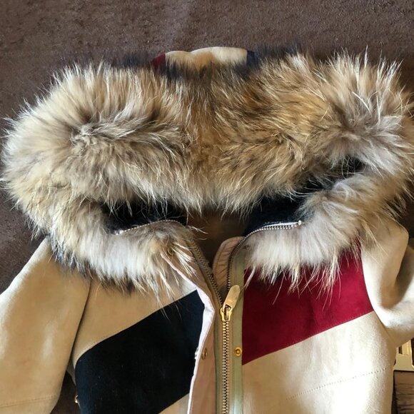 Children Sheepskin Coat Jacket with Hood Trimmed Natural Fur Size 128 & Belt - Picture 5 of 5